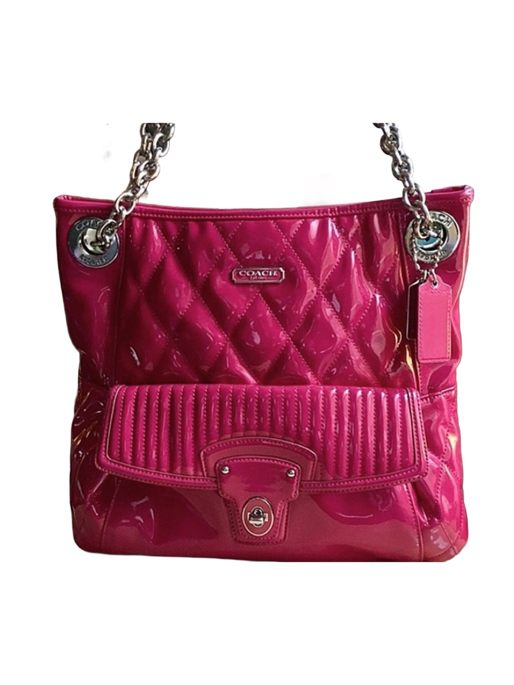 Coach Hot Pink Quilted Patent Leather Shoulder Bag